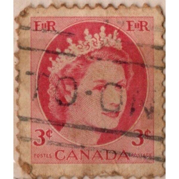 3 Canada Postage Queen Used Stamp (Pink)