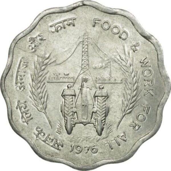 10 Ten Paise 1976 Food and Work for All Genuine Vintage Coin