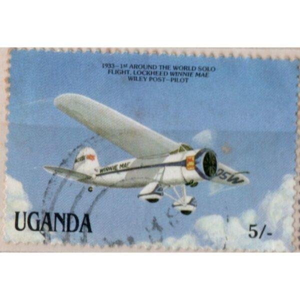 5 Uganda 1933-1st Around The World Solo Flight Lockheed Winnie Mae Wiley Post-Pilot Used Stamp