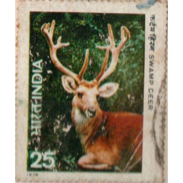 25 India Swamp Deer Used Stamp
