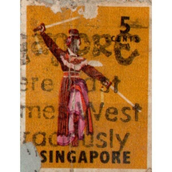 5 Singapore Girl With Sword Used Stamp