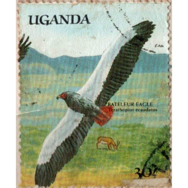 30 Uganda Bateleur Eagle Terathopius Ecaudatus Used Stamp