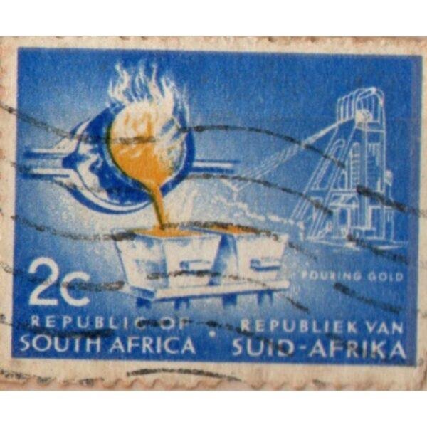 2 Republic Of South Africa Pouring Gold Used Stamp