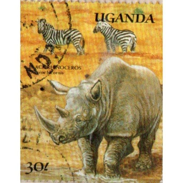 30 Uganda Black Rhinoceros Used Stamp