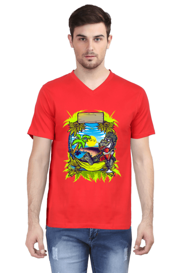 Graphic Printed V Neck Half Sleeve Cotton T-Shirt for Men