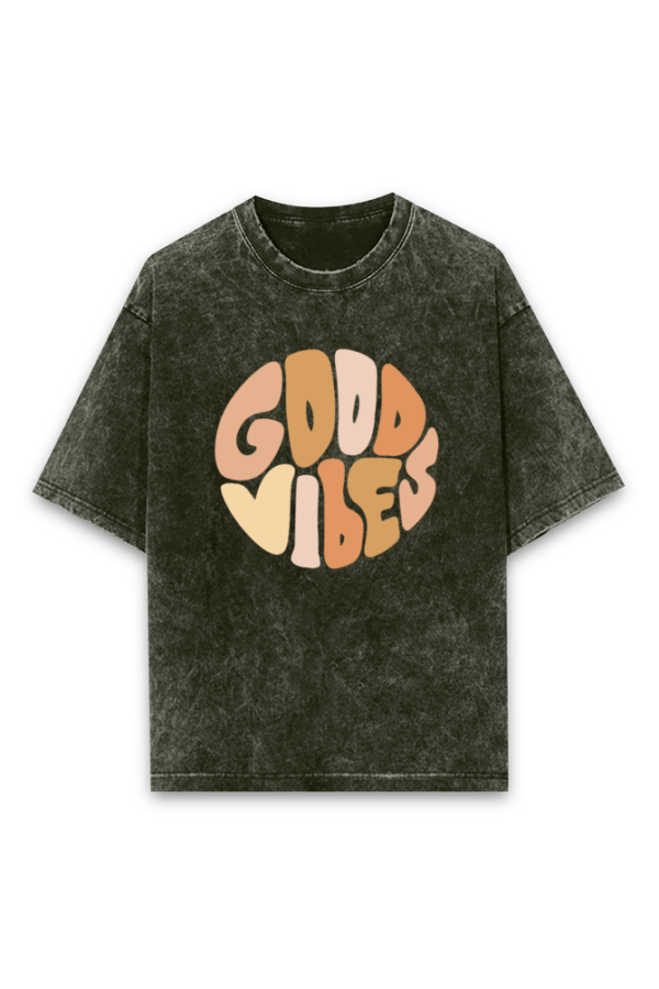 Good Vibes Printed Acid Wash Oversized Classic Unisex T-Shirt