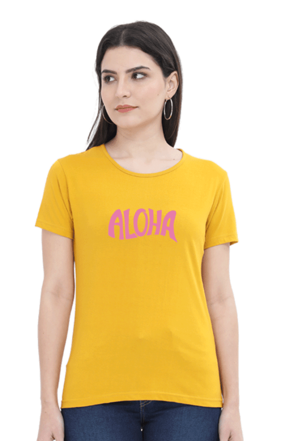 Aloha Printed Round Neck Cotton T Shirt For Women