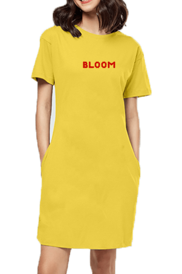 Bloom Printed Long T-Shirt Dress For Women
