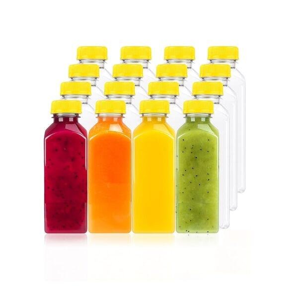 Square Plastic Transparent Disposable Bottle with Yellow Cap